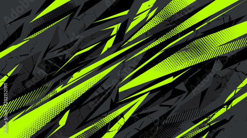 Abstract Neon Green Geometric Shapes on Textured Grunge Background