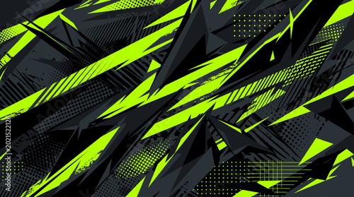 Dynamic Abstract Background with Neon Green Geometric Shapes and Grunge Textures