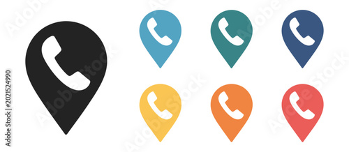 Photos Telephone handset and map marker icon set for call concept, location-based contact, and communication illustration design