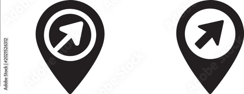Fotografie Navigation map pin icons with directional arrows pointing up right for location tracking and digital GPS wayfinding app