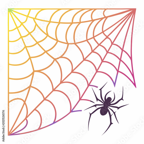 Принти на полотні Colorful spider web with black spider