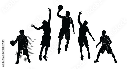 Obraz na płótnie Dynamic Basketball Silhouette: A striking silhouette captures the dynamism and teamwork of a basketball game, showcasing action, skill, and athleticism