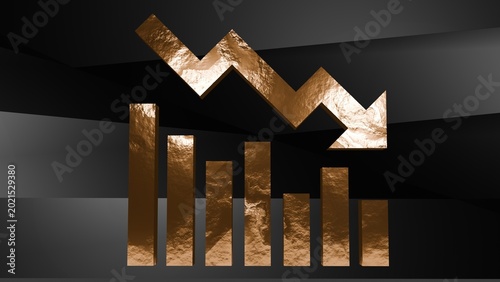 Photos Golden bar chart with a sharp downward arrow representing financial loss, stock