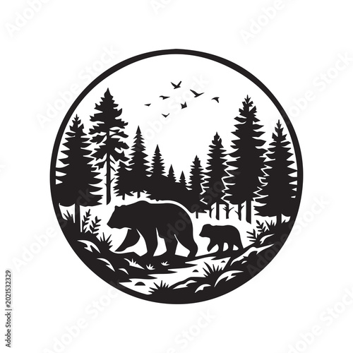 Bear Forest Wildlife Silhouette Vector Illustration Design