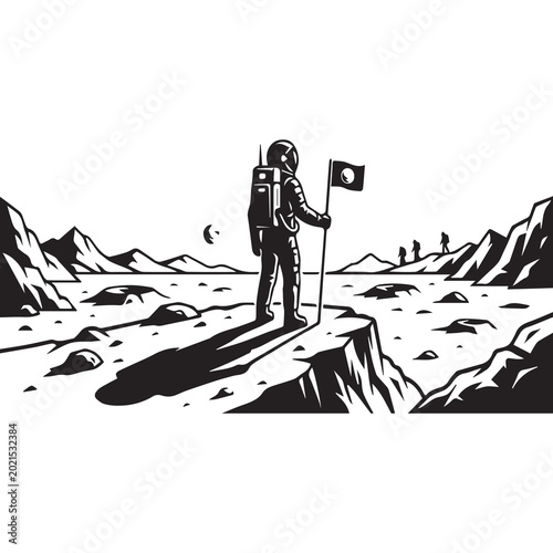 Astronaut Space Exploration Landscape Vector Illustration