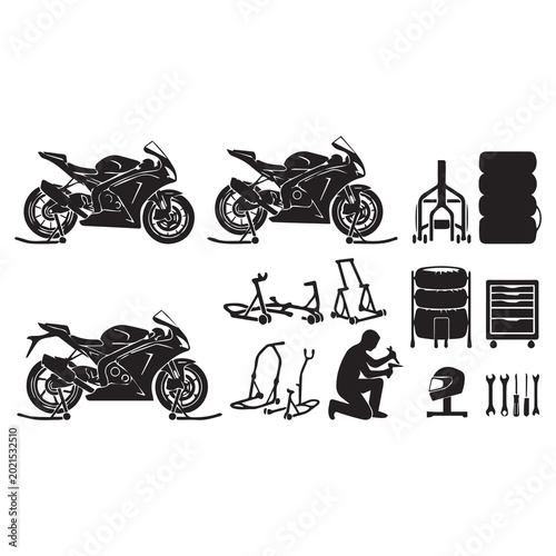 Motorcycle Repair Workshop Icon Set Vector Illustration