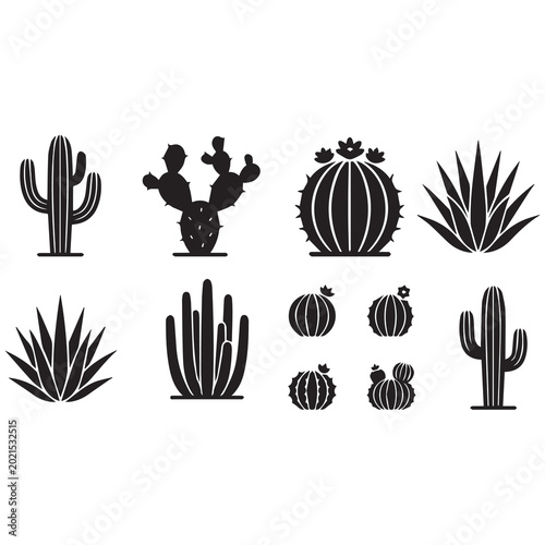 Cactus Desert Plant Icon Set Vector Illustration