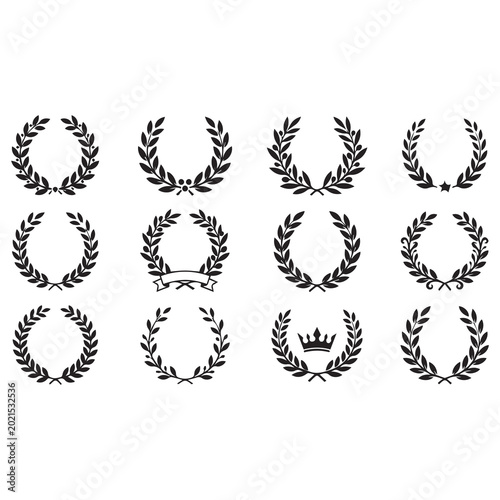 Laurel Wreath Icon Set Vector Illustration Collection