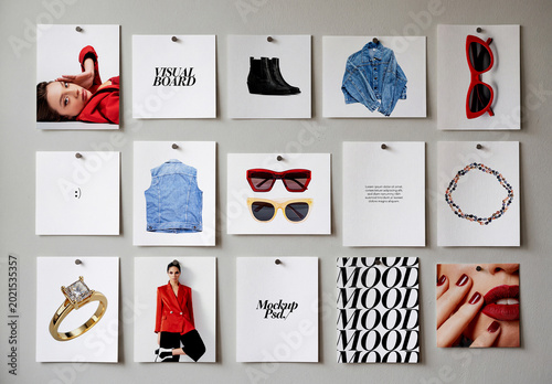 Pinned Visual Board Cards on Wall Layout Mockup