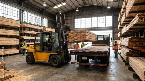 Timber loading forklift warehouse