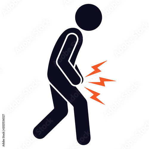 Schilderij op canvas Person experiencing abdominal pain with lightning bolt symbols indicating discomfort