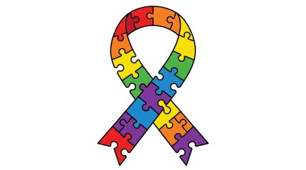 World mental health day rainbow puzzle ribbon supporting awareness