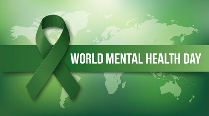 World mental health day global awareness ribbon and world map illustration
