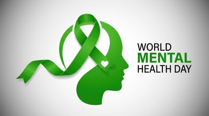 World mental health day awareness green ribbon support