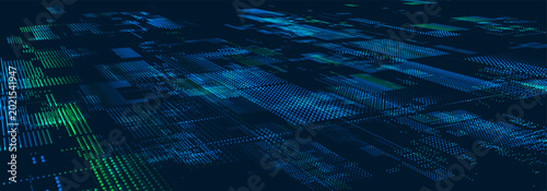 Slika na platnu A futuristic vector background with a digital pixel matrix pattern on a blue background