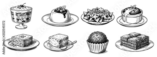 Принти на полотні Desserts and pastries collection featuring pudding brownie baklava and chocolate