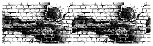 Canvastavla Brick wall panorama with damaged plaster and distressed urban decay texture
