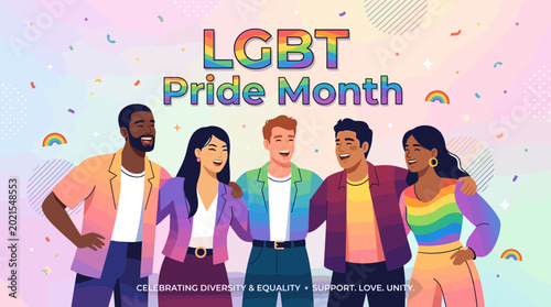 Diverse Community Celebrating LGBT Pride Month With Vibrant Vector Illustration