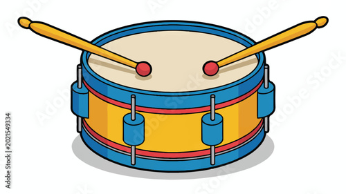cartoon drum with drumsticks on top for music making