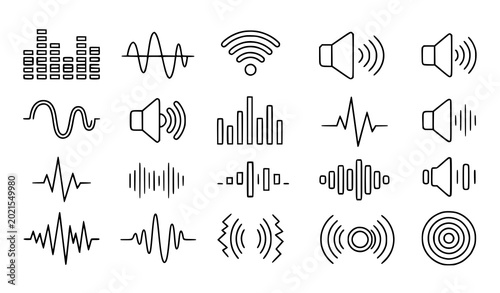 Photos Monochrome sound wave and vibration symbol vector set with modern audio frequenc
