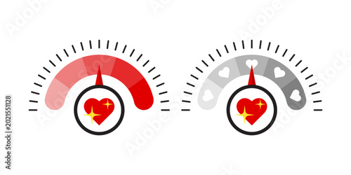 Obraz na plátne Love meter gauge showing high affection with a red heart and sparkles