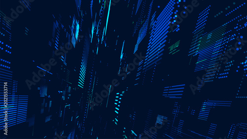 Картината върху платно A futuristic high-tech background with a digital pixel matrix pattern on a blue background