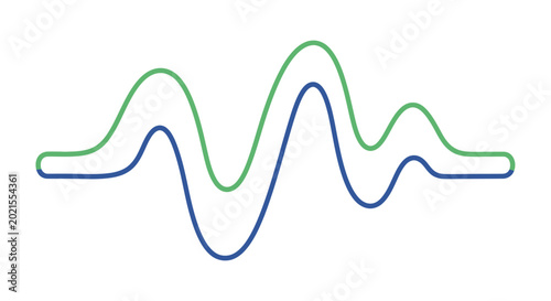 Fotografia Two parallel smooth waveforms in contrasting green and blue, representing comparative data or signals on an isolated white background