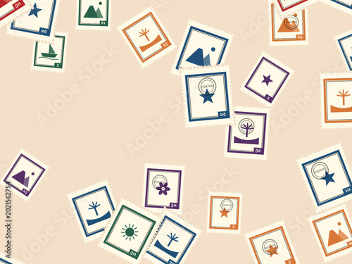 Billede på lærred Retro Postage Stamp Collection Pattern Vector Design