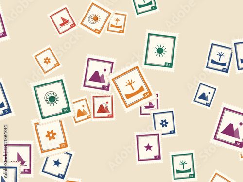 Cuadro en lienzo Vintage Mail Stamps Pattern Scrapbook Travel Background