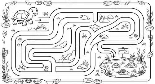 Animal maze worksheet labyrinth worksheet with turtle, fish and pond scene