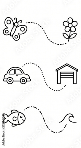 Tracing worksheet tracing worksheet with butterfly, car, fish and dotted paths
