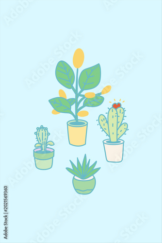 Potted Plants Cactus and Succulent Illustration Element Set