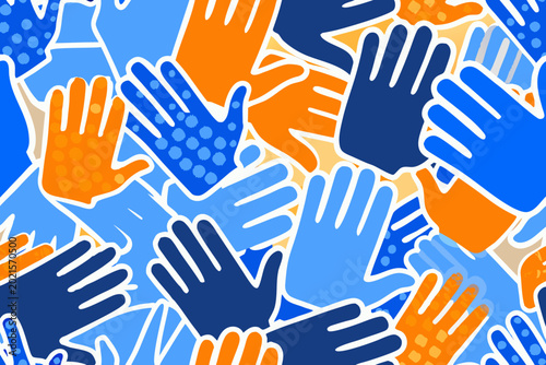 Quadro su tela handprint pattern with textured halftone dots blue and orange