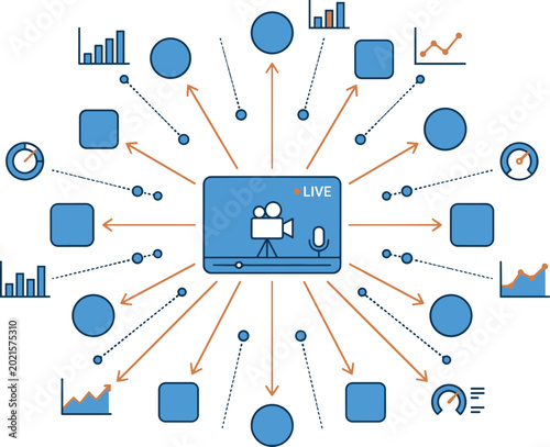Fotografija Live streaming audience analytics vector illustration featuring digital broadcas