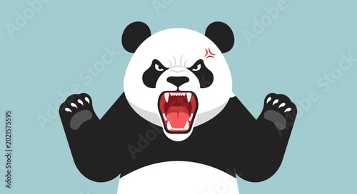 Cuadro en lienzo Angry Panda Bear Roaring and Shouting with Fangs Out