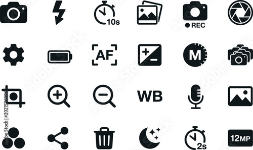 Tableau sur toile Photography and videography icons, digital camera and camcorder vector symbols,