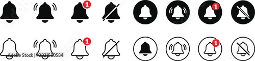 Fotografía Collection of Notification Bell Icons in Flat and Outline Styles