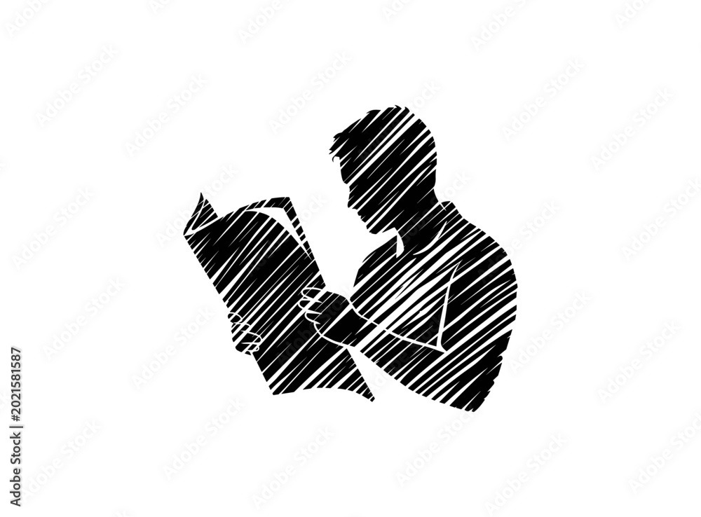Obraz premium Man Reading a Book Silhouette