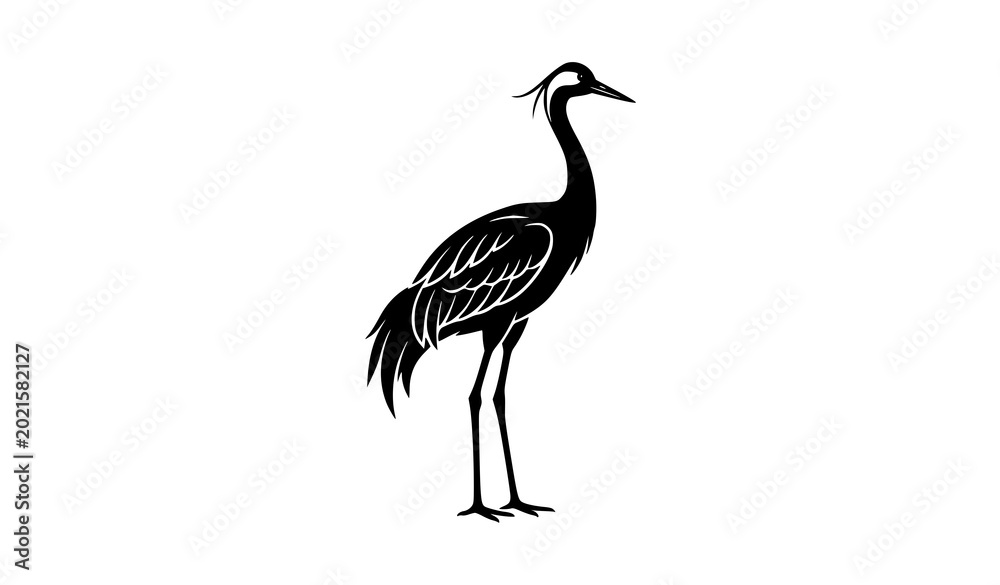 Obraz premium Graceful Crane Bird Standing Silhouette Flat Vector Illustration