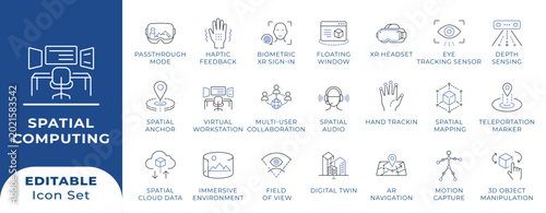Foto ​Spatial Computing, Mixed Reality and XR Line Icon Set Vector.