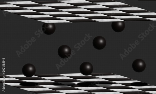 Foto Black and white checkered background with 3d bubble ps