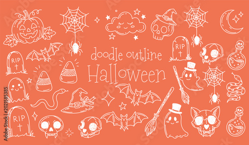 Фотография Happy Halloween Brush art, Doodle Hand Drawn brush set.