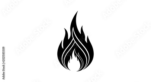 Tableau sur toile Burning Flame Icon: A simple yet impactful black flame silhouette, representing energy, passion, and transformation