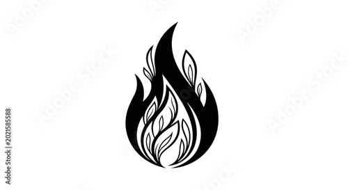 Schilderij op canvas Fiery Essence: An elegant illustration of a stylized flame, rendered in stark monochrome, suggesting both energy and delicate artistry