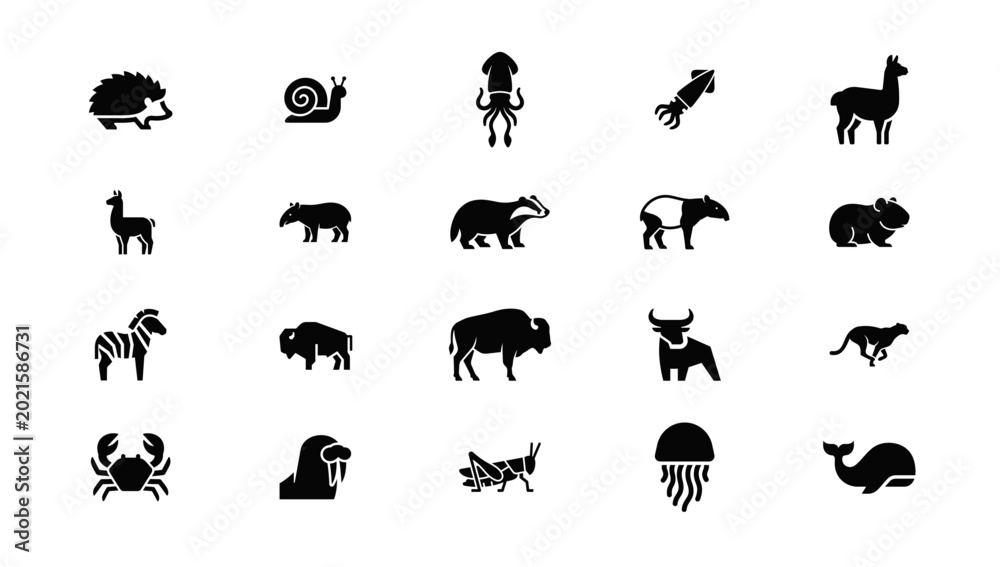Obraz premium Minimalist Animal Icon Set Vector