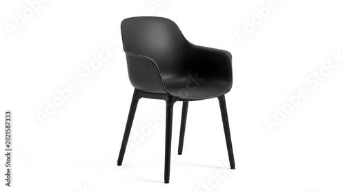 Modern black plastic armchair with wooden legs isolated on white background