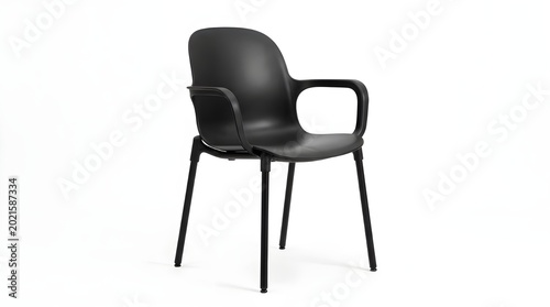 Black plastic stackable chair isolated on white background