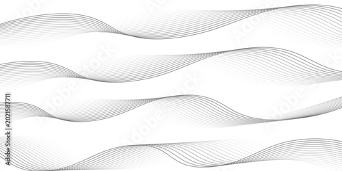 Four wavy lines of thin gray strands on white background abstract