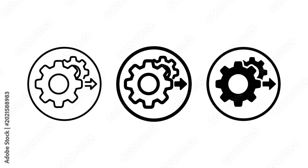 Obraz premium Gear Icons Set, Mechanical Process, Cogwheel System, Engineering Workflow, Technical Solution