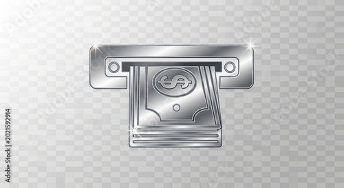 Shiny metallic atm machine dispensing a stack of paper money